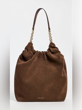 DeMellier Miami Chocolate Brown Suede Shoulder Bag with Gold Chain